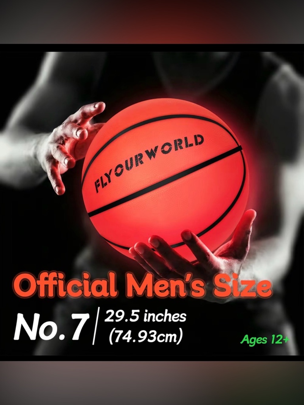 Light Up LED Basketbal Ball, Glow in The Dark. Official Men’s size, 29.5”